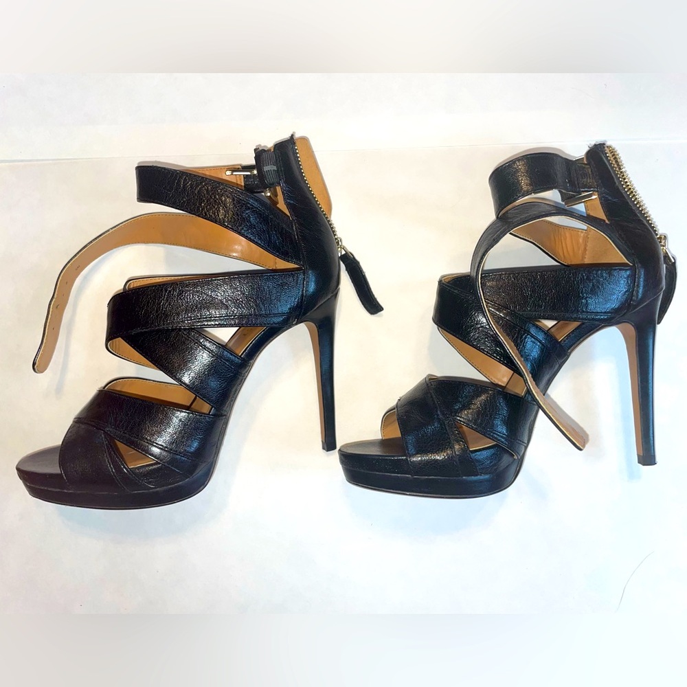 Nine West Women's Bonjorno Leather Heeled Sandal - Black